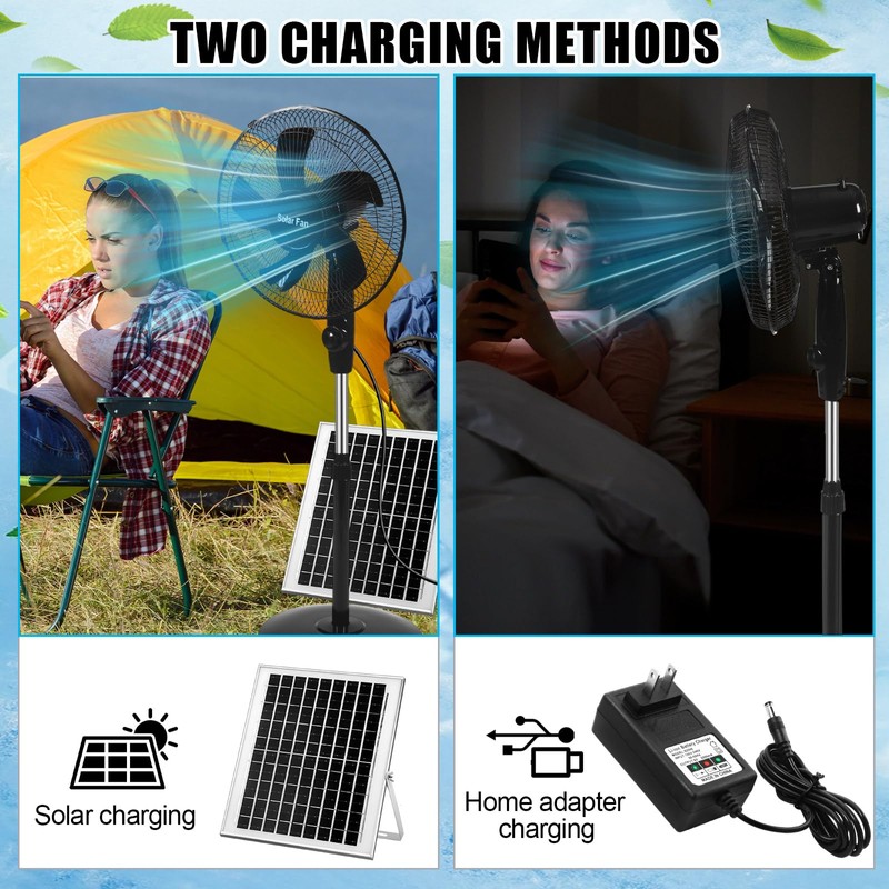 Blosssound 16 Inch Portable Solar Floor Fan Rechargeable Oscillating Standing