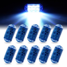 Sidaqi 10pcs Surface Mount 6LED Emergency Flashing Strobe Lights for Truck Car Vehicle LED Mini Grille Lights Waterproof Warning Hazard Blue Strobe lights DC12-80V