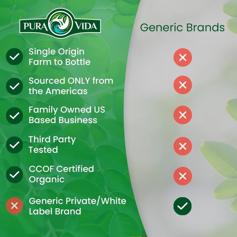Pura Vida Moringa Powder - 100% Leaf Powder USDA Organic
