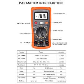 Digital Multimeter with Premium Probes, Measures AC/DC Voltage, Current, Resistance, Diode, Triode, Suitable for Household use, and Industrial use - F (Orange)