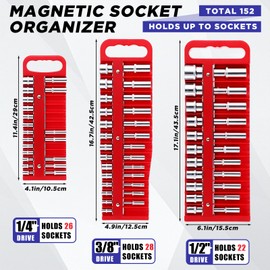 Datanly 6 Pcs Magnetic Socket Organizer Set Magnetic Socket Holder Socket Case Magnetic Socket Rail Socket Rack for 1/2 inch, 3/8 inch, 1/4 inch Drive, Securely Holds 152 Sockets