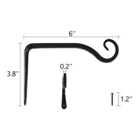 FEED GARDEN Hanging Plant Bracket 2 Pack 6 Inch Hand-Forged Plant Hangers for Outdoor with Screws (Black)