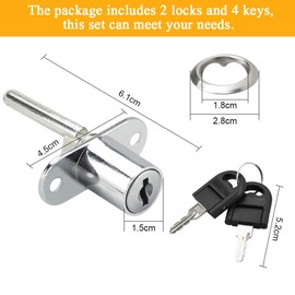 KBNIAN 2 Pcs Drawer Lock, Plunger Lock with Key Zinc Alloy File Cabinet Lock Cupboard Cam Lock Cabinet Door Locks for Filing Cabinets Wardrobe Display Cabinet Furniture (Silver)