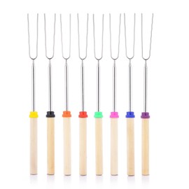 GWHOLE Barbecue Skewers Grilling Skewers bbq Fork bbq Skewers Bamboo Skewers Wooden Handle Barbecue Set Cooking Supplies U-Shaped Roasting Fork Telescopic Adjustable Length 78cm
