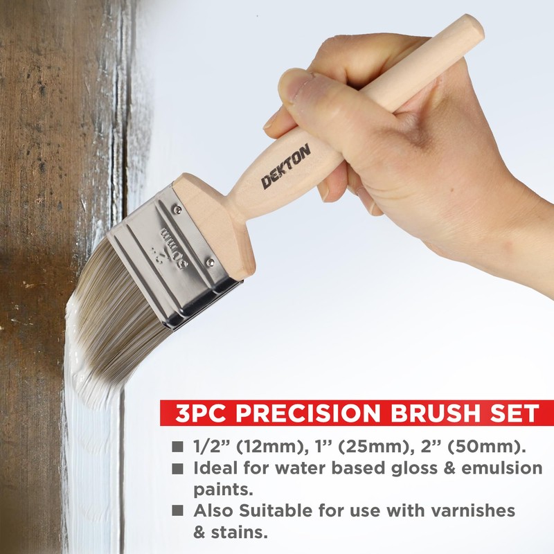 Dekton 3pc Professional Grade Precision Paintbrush Set-Ideal for Water-Based Gloss
