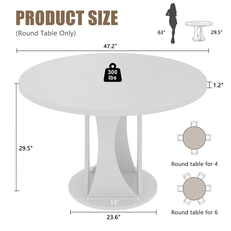 Einhomn Round Dining Table for 4-6, Kitchen Table with Sturdy