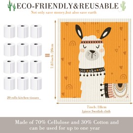 6 Paños de Cocina Suecos Trapos de Cocina Paños de Limpieza de Esponja Reutilizables Paño Absorbente de Platos Toalla de Mano sin Olor Lavable de Secado Rápido (Estilo Alpaca)