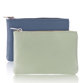 EASONGEE 2pcs Coin Purse, Portable PU Leather Mini Coin Wallet, Zipper Coin Purse Change Wallet Pocket Pouch Change Holder Money Purse for Women Credit Card ID Key Bills Headset Lipstick