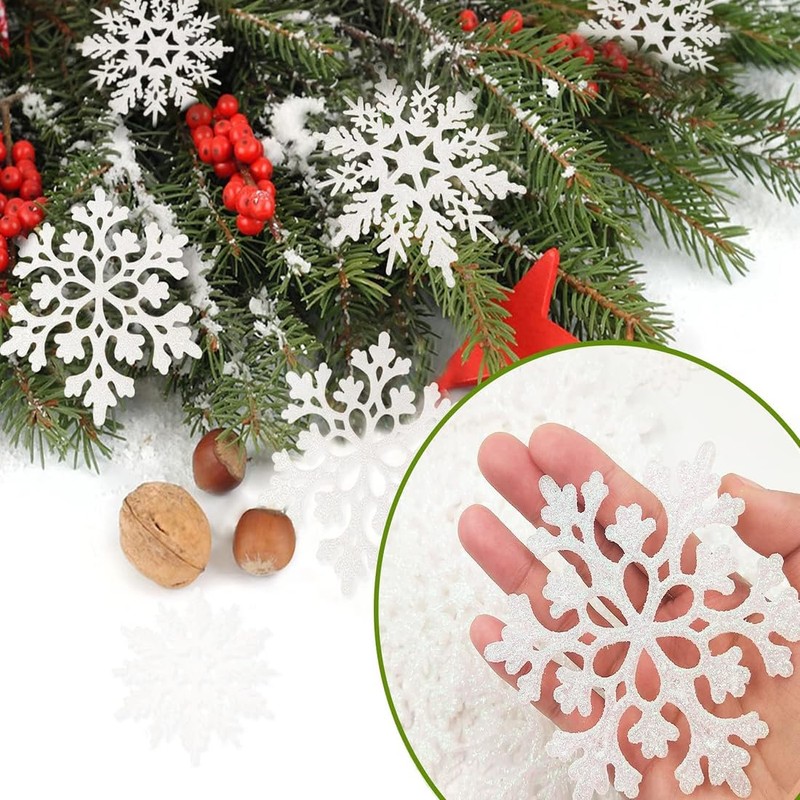 Oviovky 36 Pack Plastic White Snowflake Ornaments, Christmas Tree Decorations,
