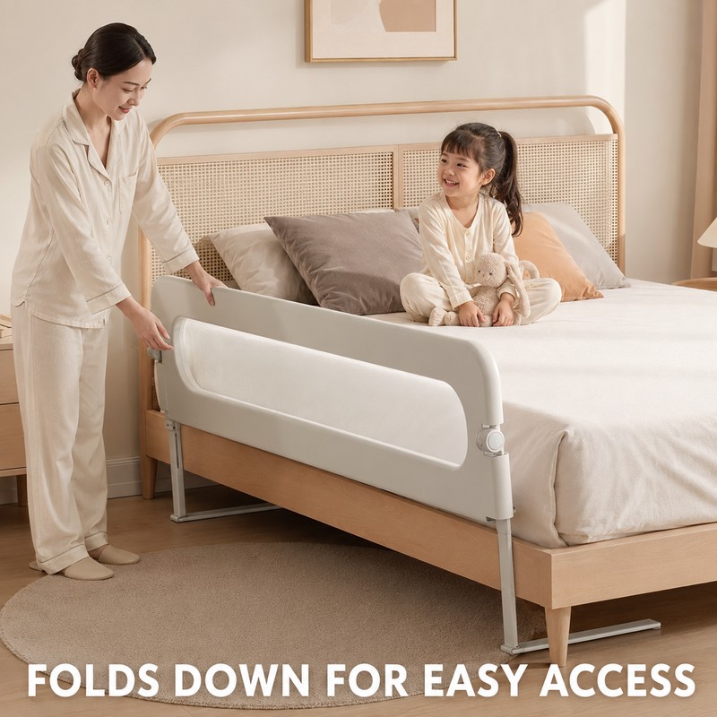 Foldable Baby Bed Rail Guard, 180° Flip Down Adjustable Toddler