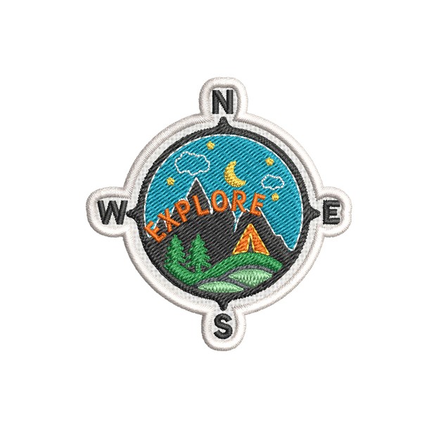 Compass Lost Patch Iron-on Embroidered Applique for Clothing Vest, Sew-on