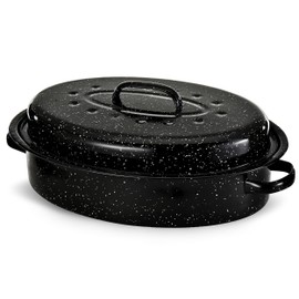 Alpine Cuisine Enamel Oval Roaster | Carbon Steel Oval Roasting Pan 13-Inch | Non-Stick Marble Coating with Lid | Oven & Dishwasher Safe | Even Heat Distribution | Ideal for Large & Small Servings