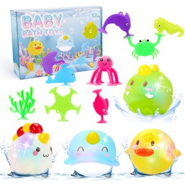 Light Up Bath Toys, Suction Toys for 1 2 3 4 Year Old Boys Girls, Travel Toy for Toddlers 3+, LED Colorful Flashes Dinosaur Animals Kids, Sensory Fidget Toys for Babies Birthday Gifts Bathtub Toys