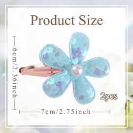 BOENBE LOVED 2Pcs Sequins Flower Hair Clips for Girls Cute Snap Hair Clips with Pearl Hair Barrettes Spring summer Hair Accessories Birthday Party Supplies (yellow)
