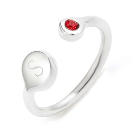 EVE'S ADDICTION Custom Birthstone and Initial Silver Cuff Ring - Gifts for Mom
