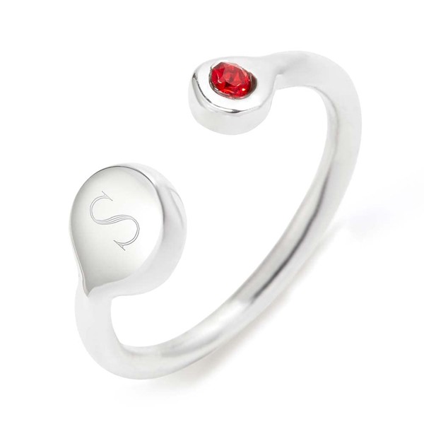 EVE'S ADDICTION Custom Birthstone and Initial Silver Cuff Ring -