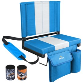 APEXUP Stadium Seats with Back Support, Portable Bleacher Seat with Large Pocket and Cup Holder, Wide Stadium Chair for Sports Events and Concerts (Dodger Blue+White)