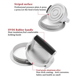 OVOS Burger Press Adjustable Thickness 3 in 1 Hamburger Patty Maker Aluminum Non Stick Patty Making Mold with 100 Wax Papers for Burgers and Meat Patties