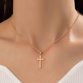 Aneneiceera Vintage Crystal Cross Choker Necklace Gold Cz Cross Pendant Necklace Rhinestone Crucifix Cross Necklace Religious Necklace Chain Jewelry for Women and Girls (Without Crystal)