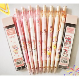 8 Pieces Cute Mechanical Pencils, Pencil Leads 0.5 mm Mechanical Pencil Set with 2 Box Replacement Leads (Fox + Rabbit)