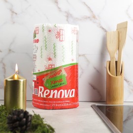 Renova Festive Christmas Kitchen Roll 1 Roll Per Pack – XXL Durable Holiday Paper Towels Decorative Designs 120 Sheets | 3X Larger Than Standard Rolls