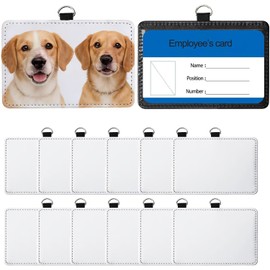 Frinnovan 12 Pack Sublimation Blank PU Leather ID Badge Holder Bulk Heat Transfer Print ID Card Badges Name Tag Holders for DIY Office Employees Horizontal