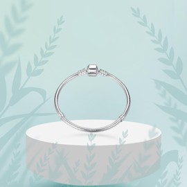 Doyafer 925 Sterling Silver Women'S Bracelet Bead Pendant Charm Hand Snake Bracelet（19cm）