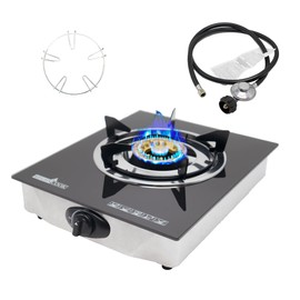 RegiisCook 1 Burner Propane Gas Cooktop,Camping Portable LPG Gas Stove, Auto Ignition Tempered Glass Countertop regulator and burner grate