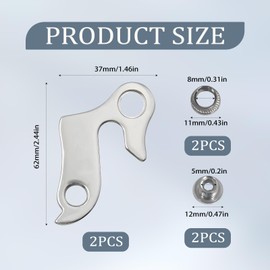 Pack of 2 Bike Gear Hanger, Derailleur Hanger, Aluminium Alloy Replacement Bicycle Derailleur Hanger with Replacement Nuts, Aluminium Rear Derailleur Adapter for Mountain Bikes, Silver
