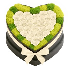 30 Preserved Roses, Forever Flowers for Delivery in Designer Heart-Shaped Box, Petite Long-Lasting Buds for Women, Eternal Rose Bouquet for Mothers Day, Girlfriend's Birthday