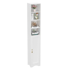VECELO 71-Inch Tall Narrow Corner Bookcase – Freestanding Storage Cabinet with Height-Adjustable Open Shelves and Enclosed Storage for Dust-Free Organization, White with Door