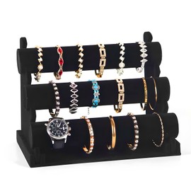 Joyseedi Removable Bracelet Holder, 3 Tier Velvet Jewellery Stand, Bracelet Stand, Black, Multifunctional Jewellery Storage for Bracelets, Jewellery Holder Display for Watches Bracelets, Long 30.5 cm