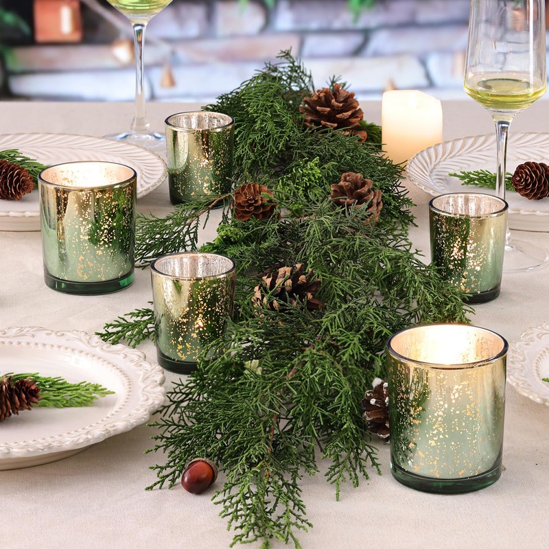 Volens 12pcs Assorted Green Votive Candle Holders, Large Speckles Mercury