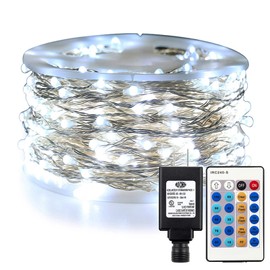 RUICHEN Cool White Dimmable Fairy Lights Plug in, Super Long 165 Ft 500 LED Twinkle String Lights with Remote, Waterproof Silver Wire Firefly Lights for Christmas Wedding Party Bedroom Patio Garden