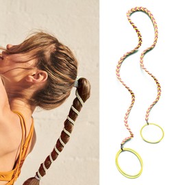 Rip Tie Hair Ties for Women, 25" Elastic No Tangle Spiral Hair Ties Damage-Free Pony Tail Holders Wrap for Thick Long Hair Motorcycle Hair Accessories for Sports- Bike Riding Swim Skiing-Yellow/Pink