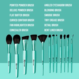 XO Glam 12Pcs Eye See You Blue Makeup Brush Set Premium Synthetic Blending Powder Buffer Concealer Contour Crease Eyeshadow Smudge Highlighter Detail Cosmetics Brushes