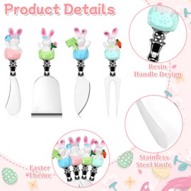 MOUNTCLIM 4 Pcs Easter Cheese Knives Set, Resin Handle with Stainless Steel Blade Spreader for Cheese Cream Jam Butter Charcuterie Board Tools
