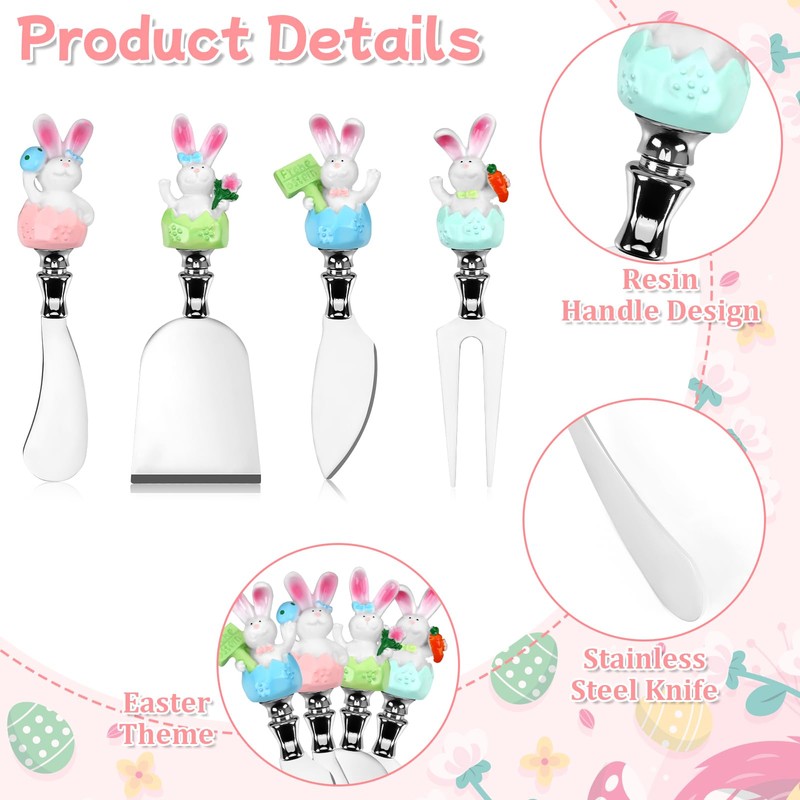 MOUNTCLIM 4 Pcs Easter Cheese Knives Set, Resin Handle with