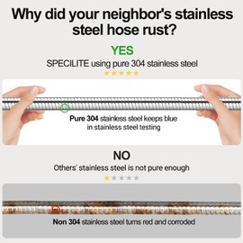 SPECILITE 200ft 304 Stainless Steel Garden Hose Metal, Heavy Duty Water Pipe with Nozzles for Yard, Outdoor - Flexible, Never Kink & Tangle, Puncture Resistant (Sliver)