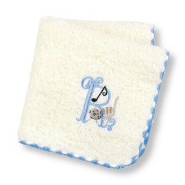 Kaneno Towel, Handkerchief, Pile Initial, R, Approx. 9.1 x 9.1 inches (23 x 23 cm), Cat Musical Note, Embroidered, Senshu, Gift