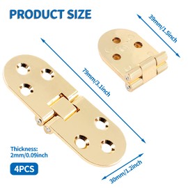 Auvotuis 4Pcs Heavy Duty Folding Table Hinges, Gold Sewing Machine Flip Top Hinge Zinc Alloy Butler Tray Hinge with Mounting Screws for Drop Front Desk Drawer, Doors (3.1 x 1.18inch)