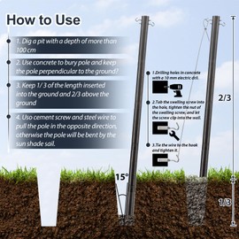 Adjustable Height Shade Sail Support Pole - 1 Pack 11FT Heavy-Duty 2.4" Rust-Proof Metal Post, Concrete Installation for Sun Shade Canopy Setup for Sun Shade Sails, Garden & Pool Areas
