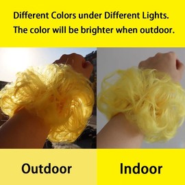 iLUU Yellow Scrunchy Updo Wavy Hair Bun Messy Elastic Chignons Synthetic Hairpiece Wig Curly Hair Extension Scrunchies for Women Girl (#2C Bright Yellow, 2pcs/pack)