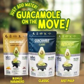 WAKS & SNACKS Freeze Dried Guacamole Variety Pack | 100% Fresh Hass Avocados, Perfect for Chips | Energizes Camping & Hiking Meals | Vegan, Gluten-Free Guac Dip for Snacks | 2 Avocados | 2 oz, 3-Pack
