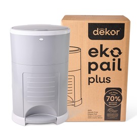 Diaper Dekor EKO Plus Diaper Pail, Gray | ONLY Eco-Friendly Diaper Pail Made with 70% Recycled Materials | Hands-Free: Step–Drop–Done | Cost-Effective Refill System |Great Cloth Diaper Pail