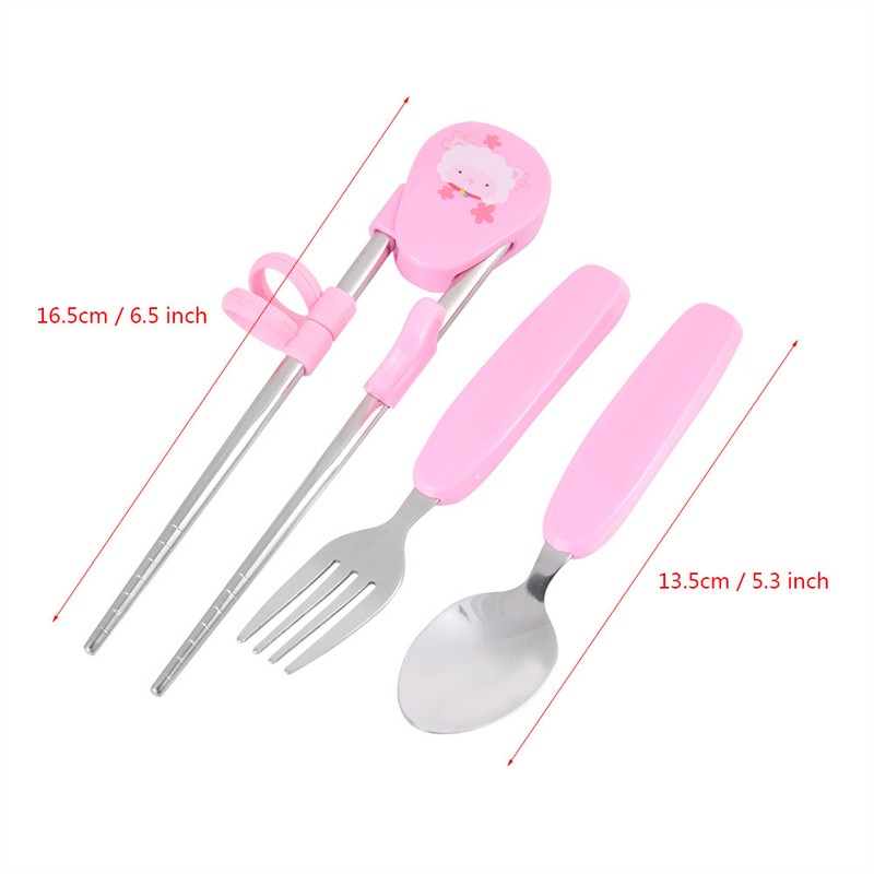 3Pcs/Set Stainless Steel Spoon Fork Chopsticks Child Cutlery Kids Training