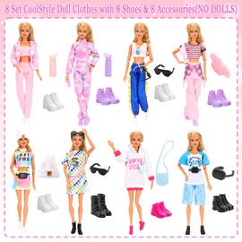 23Pcs Doll Clothes & Accessories Sweet Dresses Sports suit Tops Pants Outfits Shoes Handbag for 11.5 inch Doll Toys Gifts for Girls