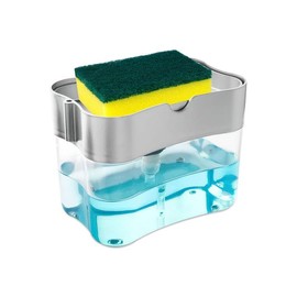Bebeay Dispensador De Jabón con Esponja, 2 En 1 Jaboneras para Cocina, Abs Resistentes, Reutilizable, Asistente De Cocina De Una Mano, Ideal Traste para Jabon para Cubiertos, Platos y Más