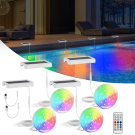 BOXPSII Solar Pool Lights for Inground Pools, Upgraded USB Rechargeable IP68 Waterproof Underwater Light, 4.55 Inch 22 Colors Changing Outdoor Solar Lights with Magnet for Above Ground Pools 4 Pack