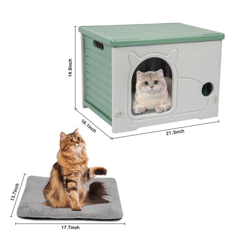 Plastic Cat House for Indoor Outdoor, Weatherproof Outside Cat House